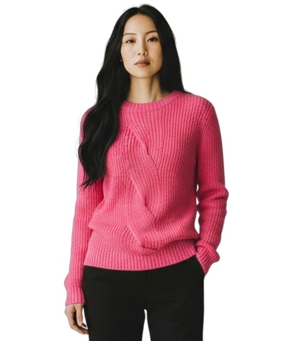 Talbots Pink Marled Cable Knit Braided Twist Sweater Med Preppy Ski Resort Cozy